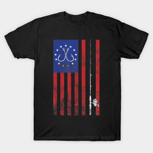 Bass Fishing Pole 1776 Betsy Ross American Flag Vintage T-Shirt by Danielss